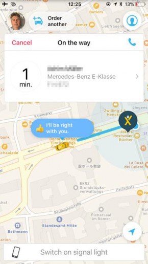 Mytaxi ontheway1min 290x516 Uber使えない！ドイツで簡単にタクシーを呼べるアプリ『Mytaxi』を使ってみた！